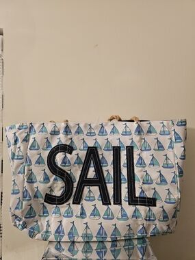 Sail Canvas Tote Bag with Blue Sailboat Print